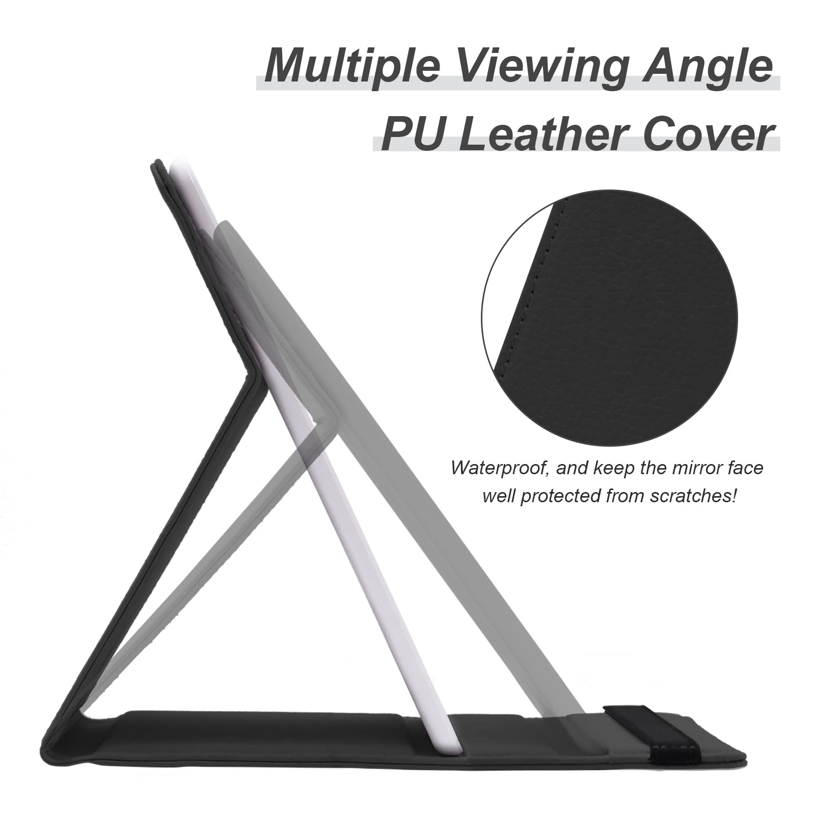 Lighted Travel Makeup Mirror, PU Leather Vanity Cosmetic Mirror with Lights, Rechargeable 1500mAh Battery, 3- Color Light Modes Dimming LED Light Up Mirror of 8X5.5inch, Travel Accessories for Makeup