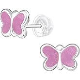 925 Sterling Silver Children's Epoxy Butterfly Stud Earrings