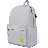 RICOMI Premium Lightweight Laptop Backpack with USB Charging Port, Durable College School Bookbag, 2 Built-in Organizers, Padded 15.6-inch Laptop/Notebook Sleeve, Slim Water Resistant Bag, Beige Grey