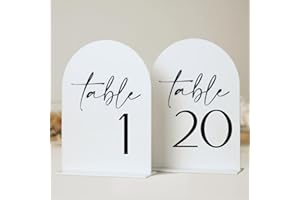 HOODO White Arch Wedding Table Numbers 1-20 with Stands, 5"x7" Arched Acrylic Signs and Holders, White Arch Table Numbers for