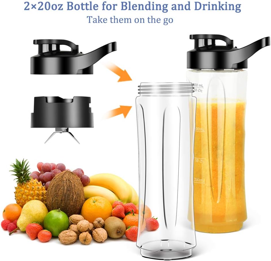 Smoothie Blender, Herrchef Blender for Shakes and Smoothies, Personal Blender for Fruits and Vegetables with 2 Portable BPA-Free 20Oz Sport Cups, 350W: Kitchen & Dining
