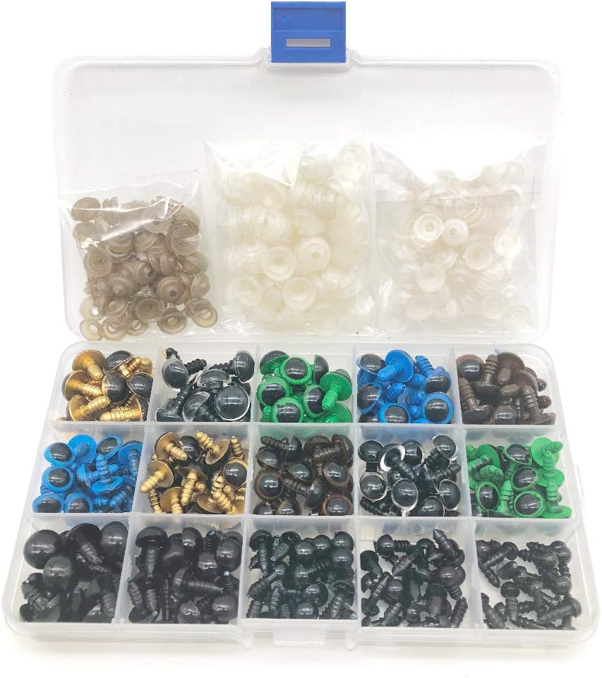 BITEYI Plastic Colorful Safety Eyes with Washers 264 Pcs 6-12mm DIY Craft Eyes for Making Doll,Puppet,Plush Animal Works
