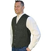 Emerald Isle Men's Herringbone Tweed Vest, 5-Button Closure, Wool Blend, Adjustable Back Strap