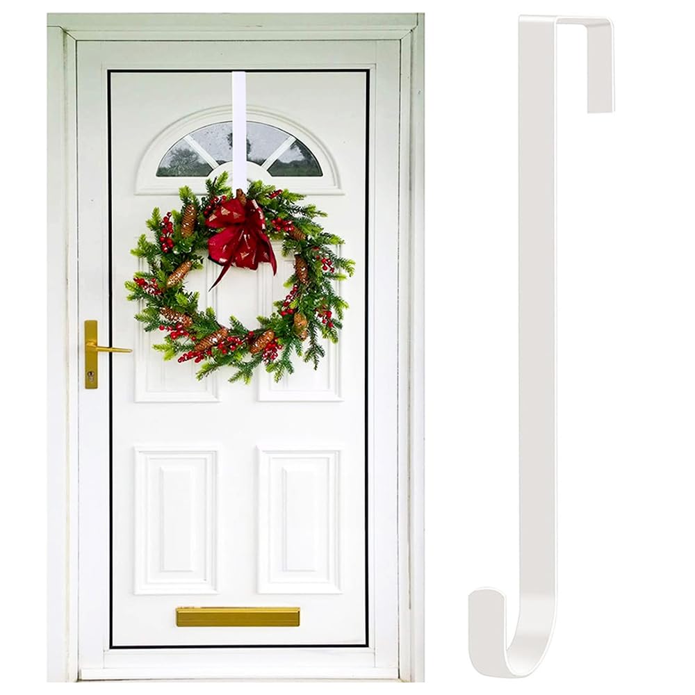 Yumatch 1 PCS Christmas Wreath Door Hanger Metal Wreath Hangers 30 x 5 CM Door Metal Hook Holder for Christmas Wreaths Display Doors Hook, White Hanger