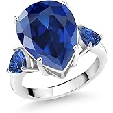 Gem Stone King 11.28 Cttw Blue Simulated Sapphire 3-Stone Ring For Women | 925 Sterling Silver | 16X12MM Pear Shape and 5MM Trillion | 3 Stone Wedding Engagement Anniversary Promise Ring