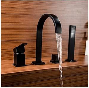 Grifo Cromado Latón Y Vidriogrifos Cobre Lleno Mate Negro Bañera Grifo