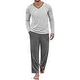 Colormagic Mens Pajamas Set Long Sleeve V Neck Pjs Soft Comfy Sleepwear With Pocket