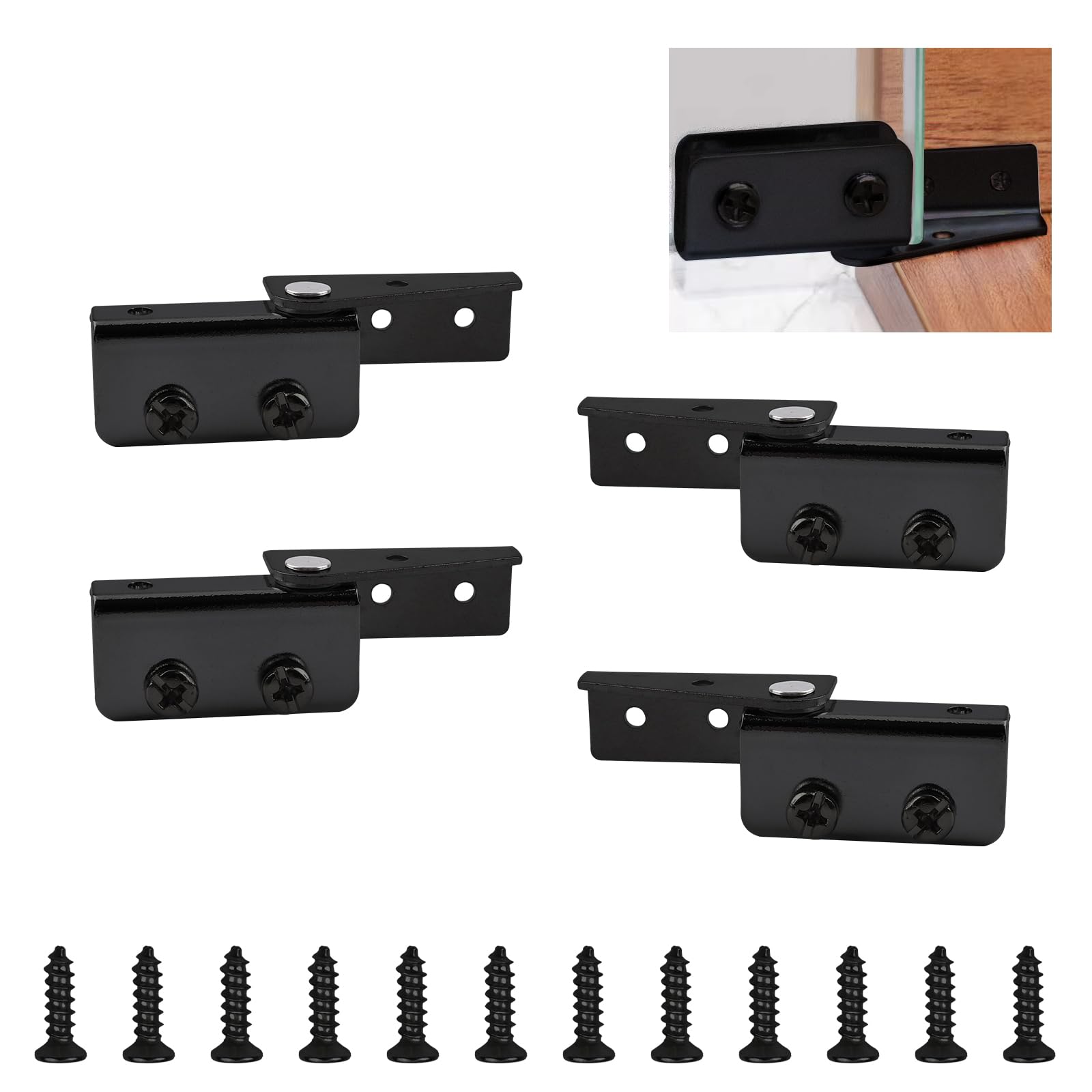 UFURMATE Glass Door Hinge, 4Pcs Side Mounted Frameless Pivot Hinges Clamp, Adjustable Cabinet Clip Replacement Kit, Fit for Less Than 5mm Free-Swinging Door (Black)