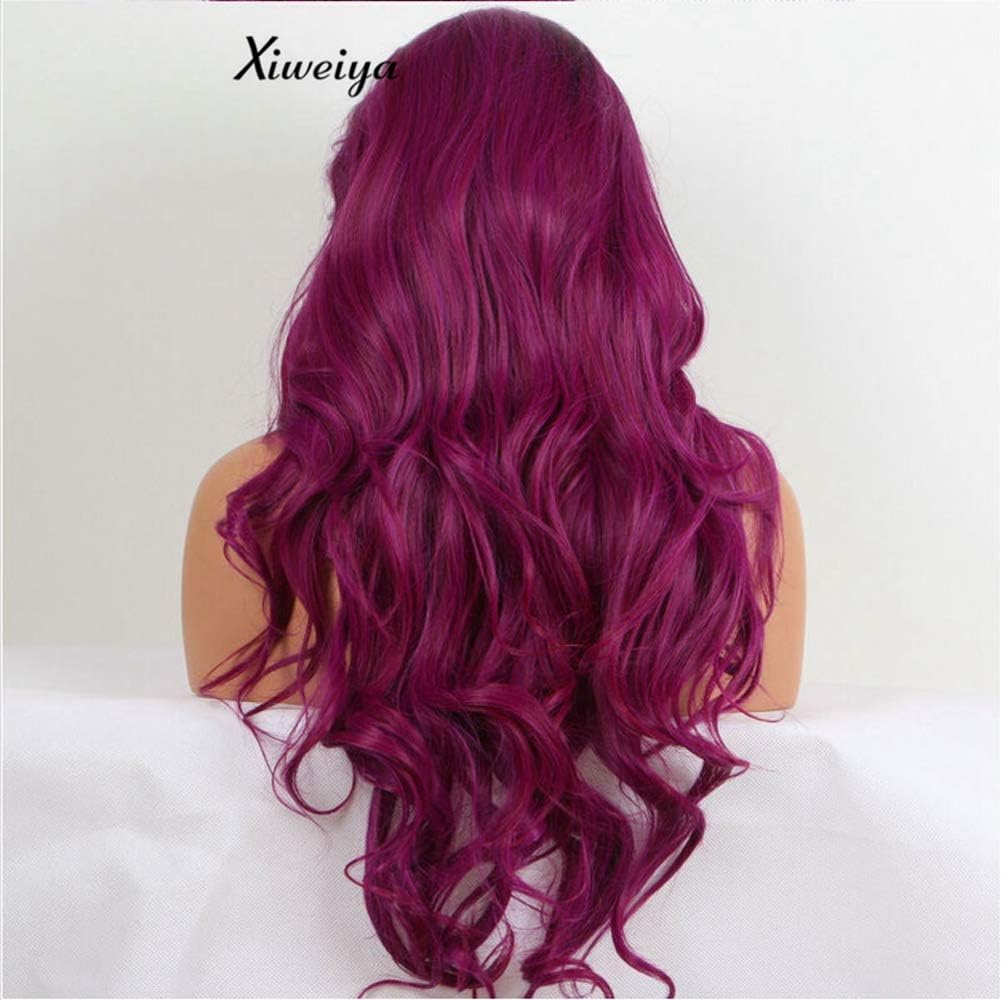 Xiweiya Wigs Synthetic Purple Lace Front Wigs Long Body Wave With Dark Roots Ombre Lace Synthetic Purple Wigs Heat Resistant Fiber Long Purple Wigs - Image 4