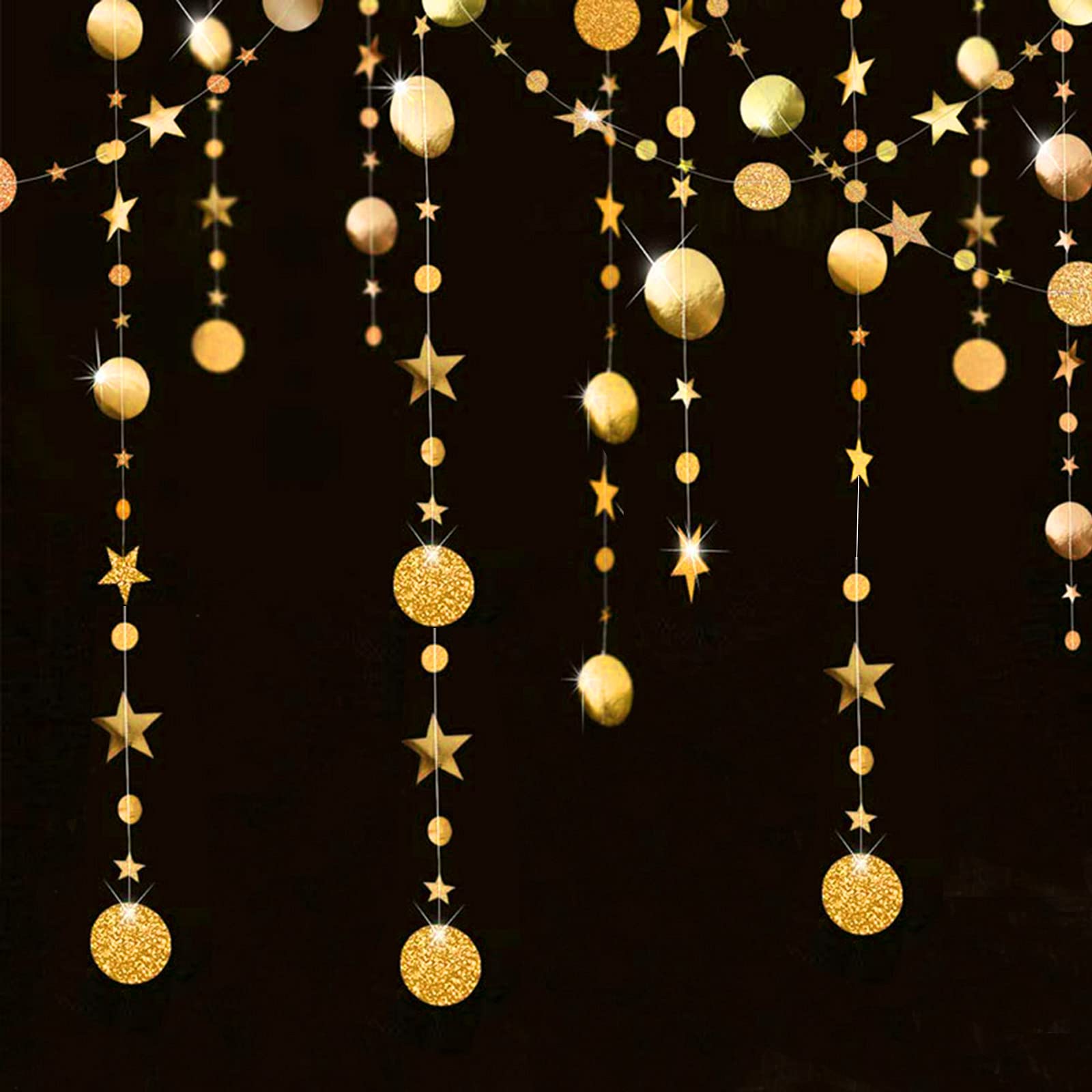 QincLing 78.7 Feet Metallic Gold Twinkle Little Star Party Garlands Kit Star and Circle Dot Garland Party Decoration Matt Gross Big Paper Circle Garland Bunting Banner Decorations