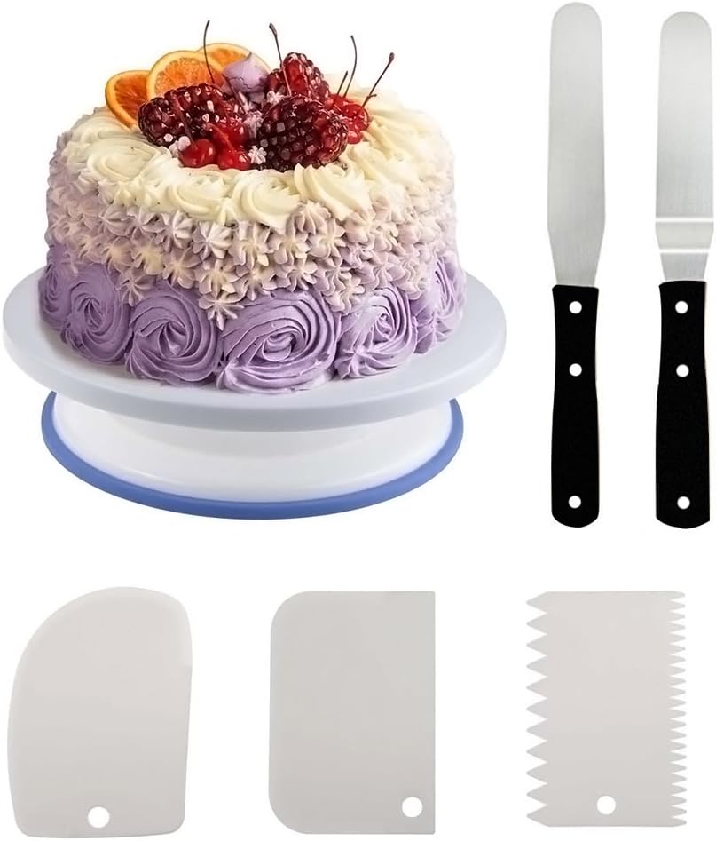 Cake Turntable, Mallalah Cake Decorating Supplies Cake Turntable Cake Scraper Cutter 11 Inch Revolving Cake Stand with Decorating Sets