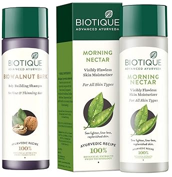 Biotique Bio Walnut Bark Fresh Lift Body Building Shampoo For Fine & Thinning Hair, 190Ml and Biotique Morning Nectar Flawless Skin Lotion for All Skin Types, 190ml
