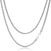 FOSIR Silver Wheat Chain Necklace for Men and Women, Stainless Steel Chains for Men, 2.5mm 3mm 4mm 5mm Mens Necklaces