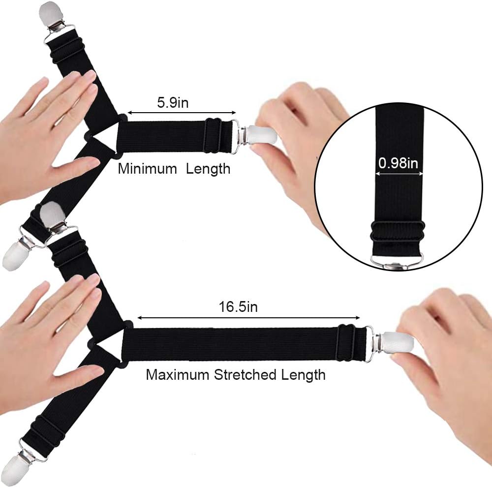 JINGMAX Bed Sheet Holder Clips,4pcs Adjustable Bed Sheet Straps, Triangle Elastic Mattress Sheet Clips with Durable Grippers Clips Keeping Sheet in Place (4PCS Black): Home & Kitchen
