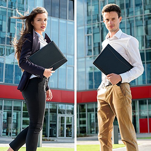 Portfolio - Padfolio Document Organizer Folder for Job Resume, Interview and Meetings - Phone Pocket and Business Card Holder, Letter Size Writing Notepad Slot - for Man and Woman - Black PU Leather