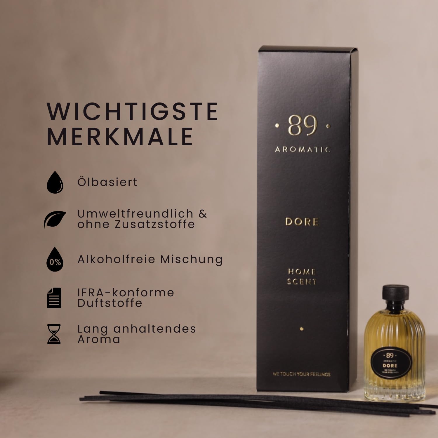 Aromatic •89• Raumduft Diffuser mit 7 Duftstäbchen – Luxus Raumdüfte mit Zitrone, Safran & Patschuli, Raumerfrischer & Raum Duft Wohnzimmer, Büro & Wohnung, Badezimmer Duft Lufterfrischer 3
