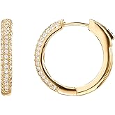 PAVOI 14K Gold Plated 925 Sterling Silver Posts Cubic Zirconia Hoop Earrings for Women | Halo CZ Gold Huggie Hoops