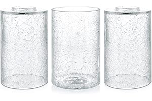 Skelang Crackle Lip-less Glass Lamp Shade, Cylindrical Light Cover with Fitter Opening, Replacement for Chandelier, Pendant, Bathroom Vanity Light, 3 Pcs