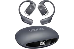 Groovz Open-Ear True Wireless Headphones with Smart Battery Display - Designed and Engineered in The USA - IPX5-Rated Bluetooth Open Ear Earbuds Compatible with Apple & Android - Grey