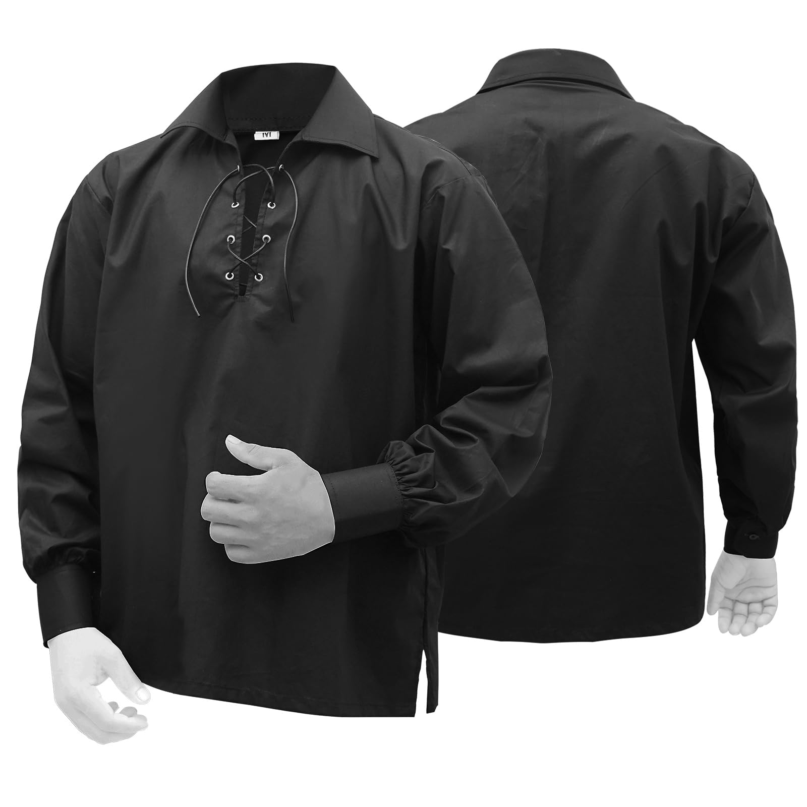 Jacobite Ghillie Shirt for Men – Traditional Scottish Kilt Shirt, Renaissance Pirate Costume Top, Medieval Highland Wear (Black, 5X-Large) — image 1