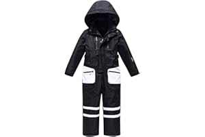 Girls Boys Snow Suits One Piece Ski Suit Warm Waterproof Windproof Jumpsuits Hooded Zipper Coveralls Black 8-9 Years