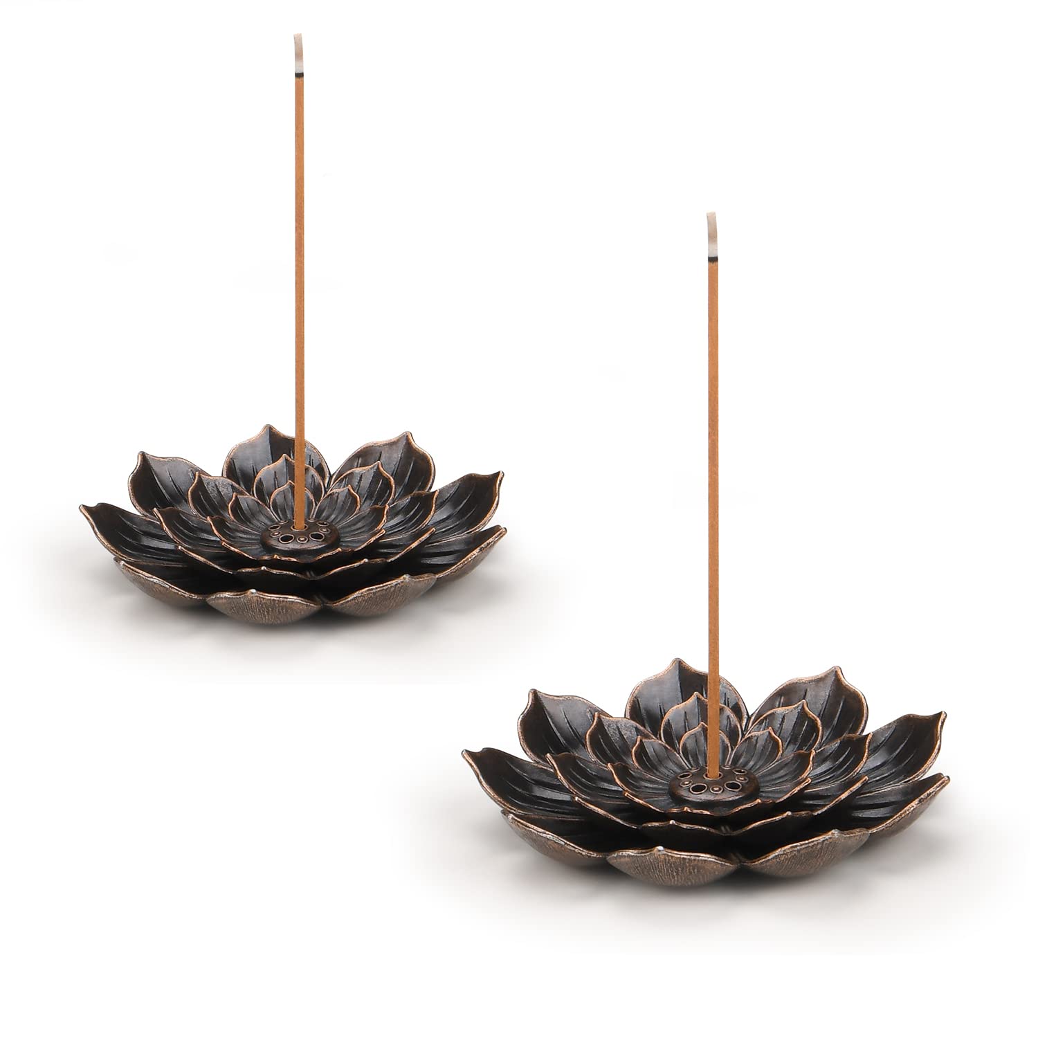 SLKIJDHFB Lotus Incense Holder Brass Stick Holder Cone Coil Burner with Detachable Ash Catcher for Home Office Yoga Meditation 2Pcs