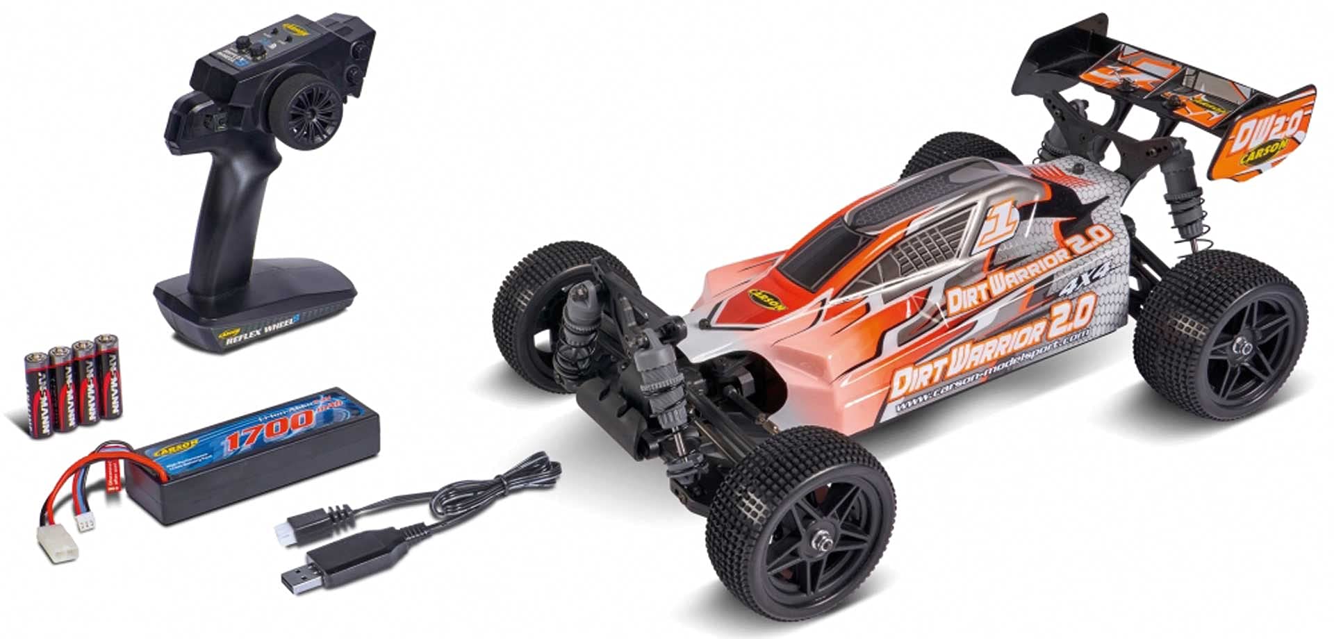 Carson 1:10 X10 Dirt Warrior Sport 2.0 100% RTR Remote Control Car Off Road Buggy with Batteries and Remote Control - Orange Printed Body