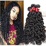 VIPbeauty Brazilian Human Hair Water Wave Bundles 10A Grade Natural Black Can Be Dyed & Bleached 3 Bundles (18 20 22)