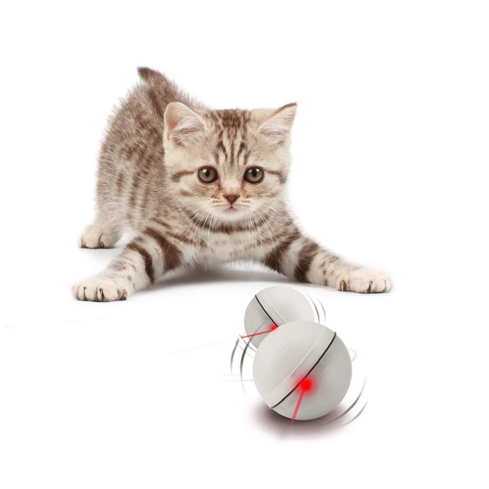 Interactive Cat Toy - 360 Degree Self Rotating Ball Automatic Light Toy For Pet, White and Pink(Batteries Included) (White)