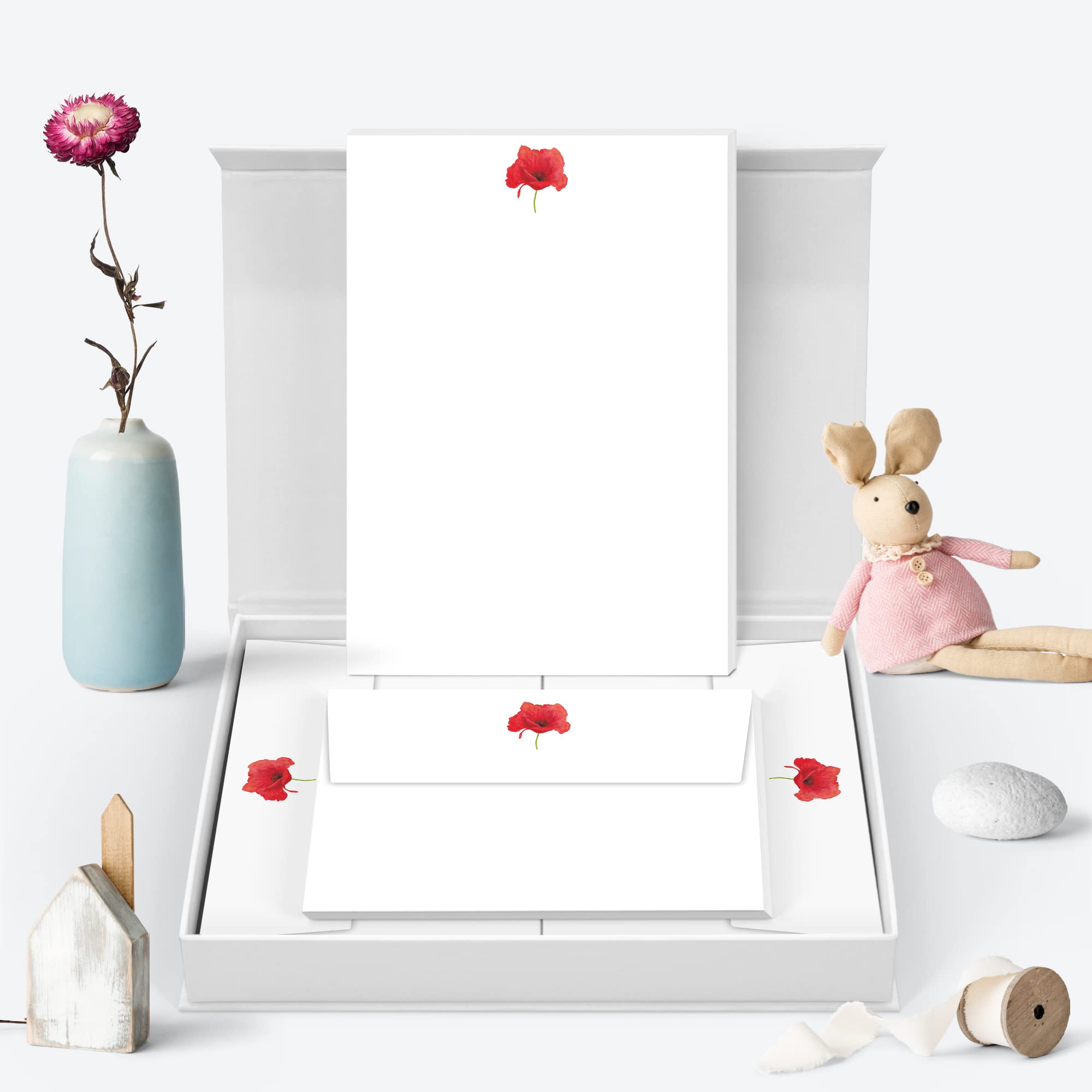 Red Poppy Me Loovely Letter Writing Paper and Envelopes Set A5 Size Papers Stationery Supplies | Christmas Gifts(20 Letters & 20 Envelopes in Custom Gift Box)