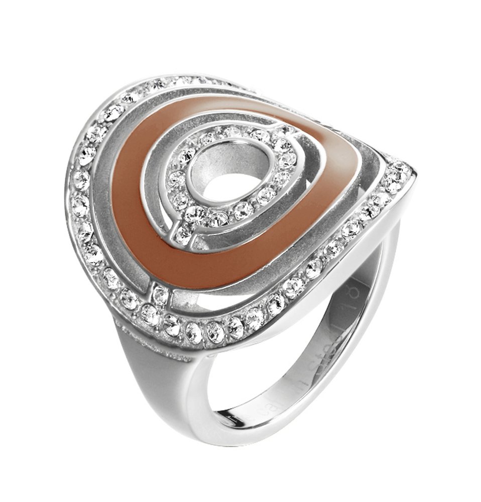 Pierre Cardin Saturne PCRG10025C170 Women's Ring Stainless Steel Zirconia White Brilliant Cut 57 (18.1) Silver/orange
