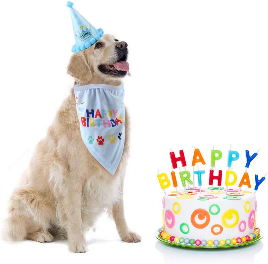 Minishark Dog Birthday Bandana Scarfs with Cute Doggie Party Hat (Blue)
