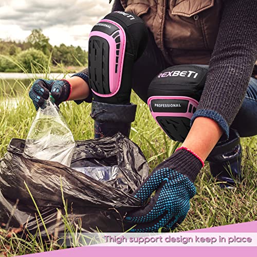 REXBETI Pink Knee Pads for Work, Construction Knee Pads for Men Women, Heavy Duty Comfortable