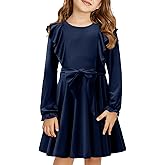 Yoklass Girls Dress Long Sleeve Ruffle Elegant Flowy Swing Dresses with Belt 4-13 Years