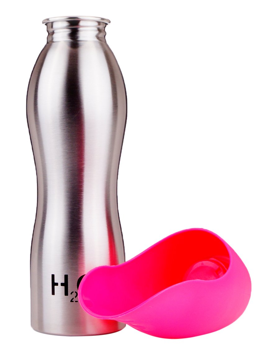 H2O4K9 Stainless Steel Dog Water Bottle and Travel Bowl, Large, 700 ml, Perfect Pink