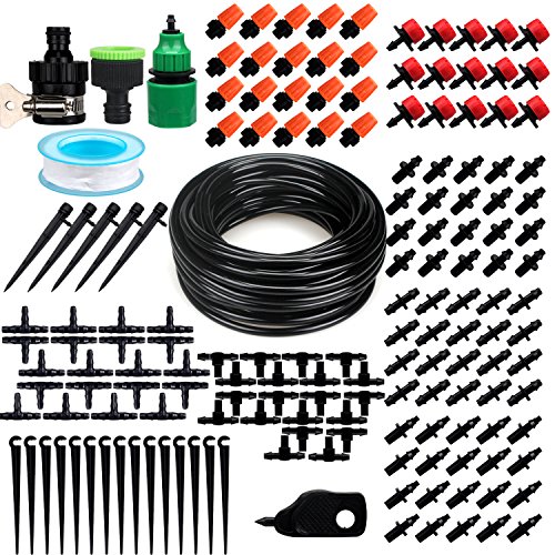 Patio Plant Watering Kit,50ft 1/4” Blank Distribution Tubing Hose DIY Garden Drip Irrigation System, Misting Cooling System with Sprayers Mister Nozzle for Garden Flower Beds