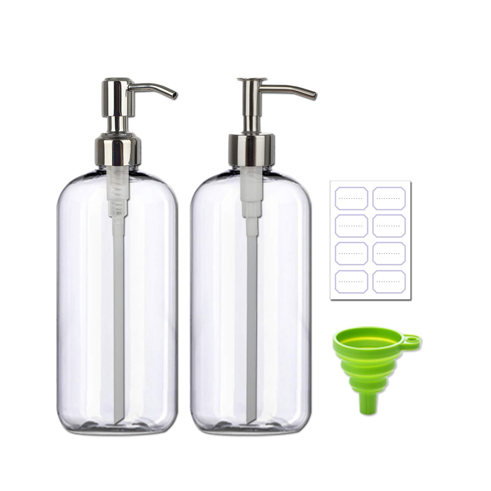 Refillable 32oz Dispenser Bottle 2pack with Steel Pumps, 1 Liter