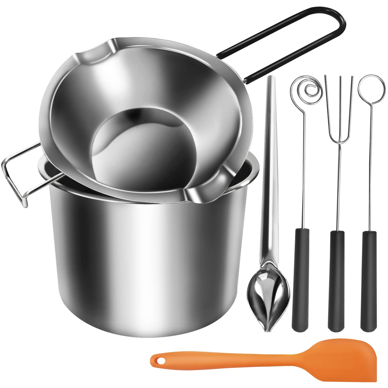 Artcome Double Boiler Melting Pot Set - 600ML/0.6QT Chocolate Melting Pot, 1600ML/1.7QT Stainless Steel Pot, Decorating Spoons and Dipping Tool for Melting Chocolate, Candy, Soap
