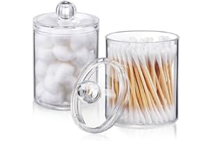 2 Pack Qtip Holder,Canister Apothecary Jar Set, Bathroom Jars with Lids Set for Cotton Swabs, Balls, Pads, Floss Picks,10oz-1