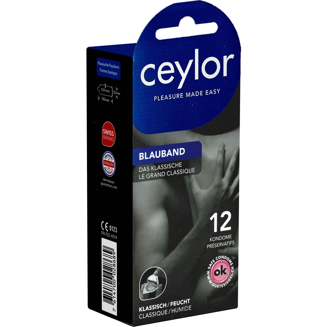 Ceylor Blauband 12 Skin Friendly Condoms with Cream Lubricant, hygienically Sealed in Condom pods