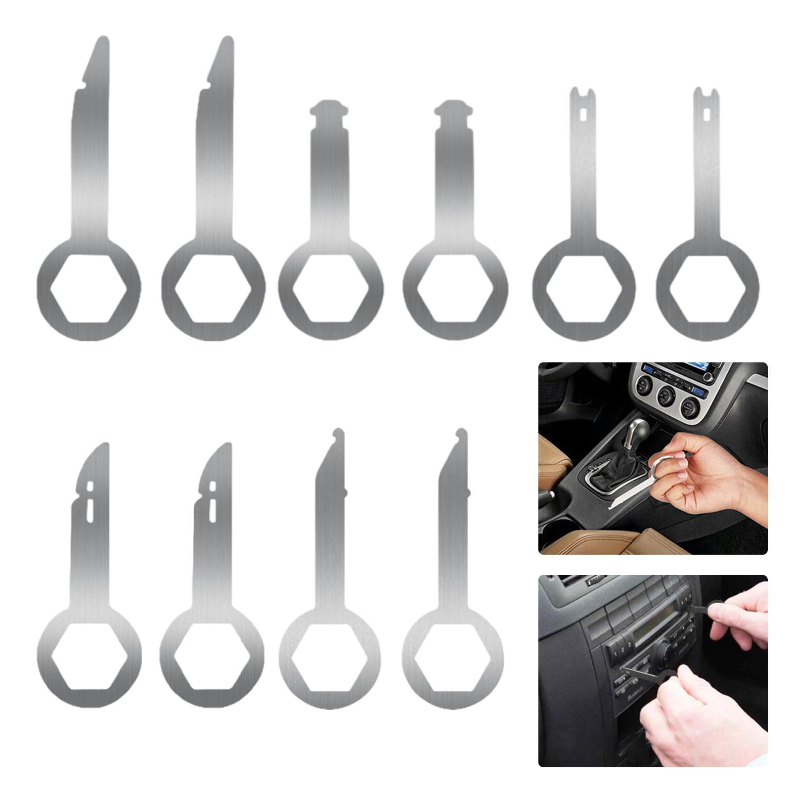 KASESSS 10 Pcs Car Radio Removal Tool Set, Stainless Steel DIN Release Keys, Compatible with Mercedes BMW Audi Porsche Skoda Vehicles