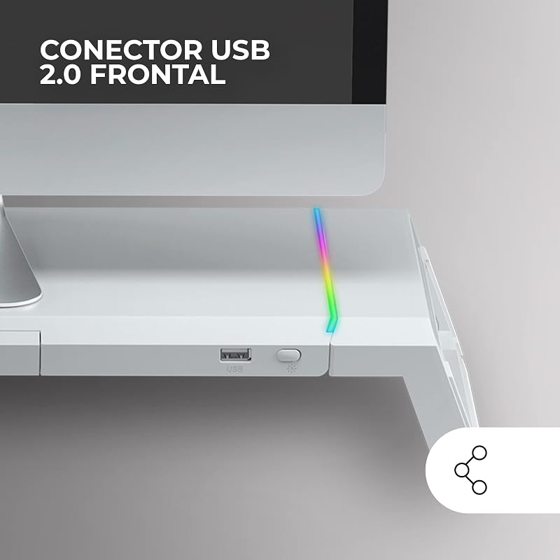 Suporte de desktop para monitores mars gaming mgs-one branco ajustável a 3 tamanhos porta usb 2.0 branca