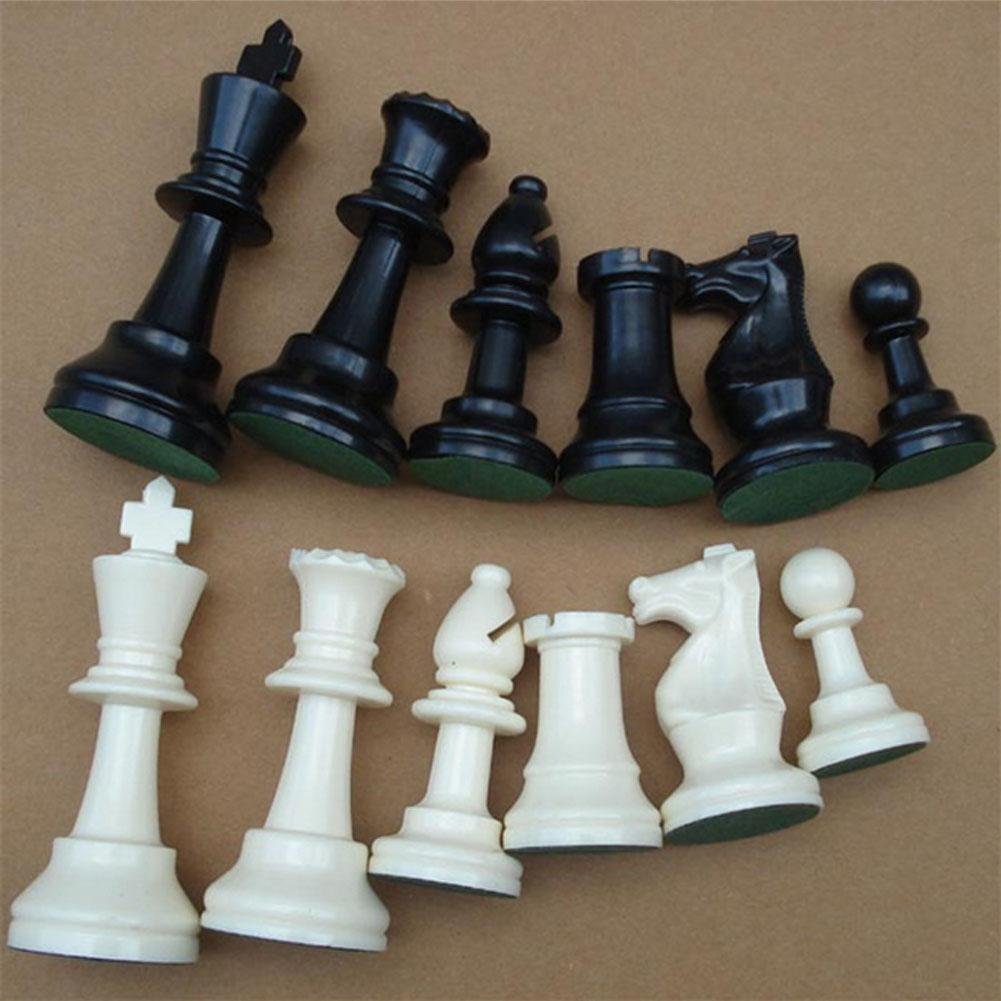 Chess Pieces Set, Plastic Portable International Chess Game Complete Chessmen Set Black&White for Adults and Kids (Large) - 32PCS