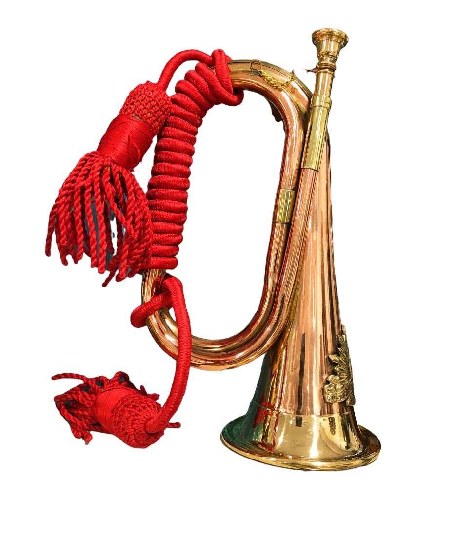 Brass and Copper Blowing Bugle Command Signal Horn 10.6" with Beautiful Rope Binding