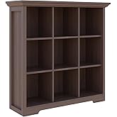 OSCHF Cube Shelf Bookcase with Base - Wooden 3 Tiers Floor Standing Low Storage Cabinet for Home and Office, 9-Cube Lattice Bookshelf, Walnut