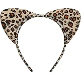 WRBAJIS Halloween Leopard Cat Ears Headband Cheetah Cat Ear Hair Bands Leopard Ears Headpiece Cute Hair Accessories for Women Girls Halloween Cosplay Makeup Winter Festival Holiday Party Supplies