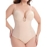 Slimers Women's Shapewear Bodysuits Thong: Built in Support Plunge Bra | Invisible Under Deep V Plunge Low Cut Outfits - Confidence For Fashion-forward Styling