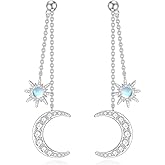 OUTANG Moon Star Earrings for Women 925 Sterling Silver Moonstone Gemstone Sun and Moon Earrings Celestial Moon Jewelry Gifts for Girlfriend Wife