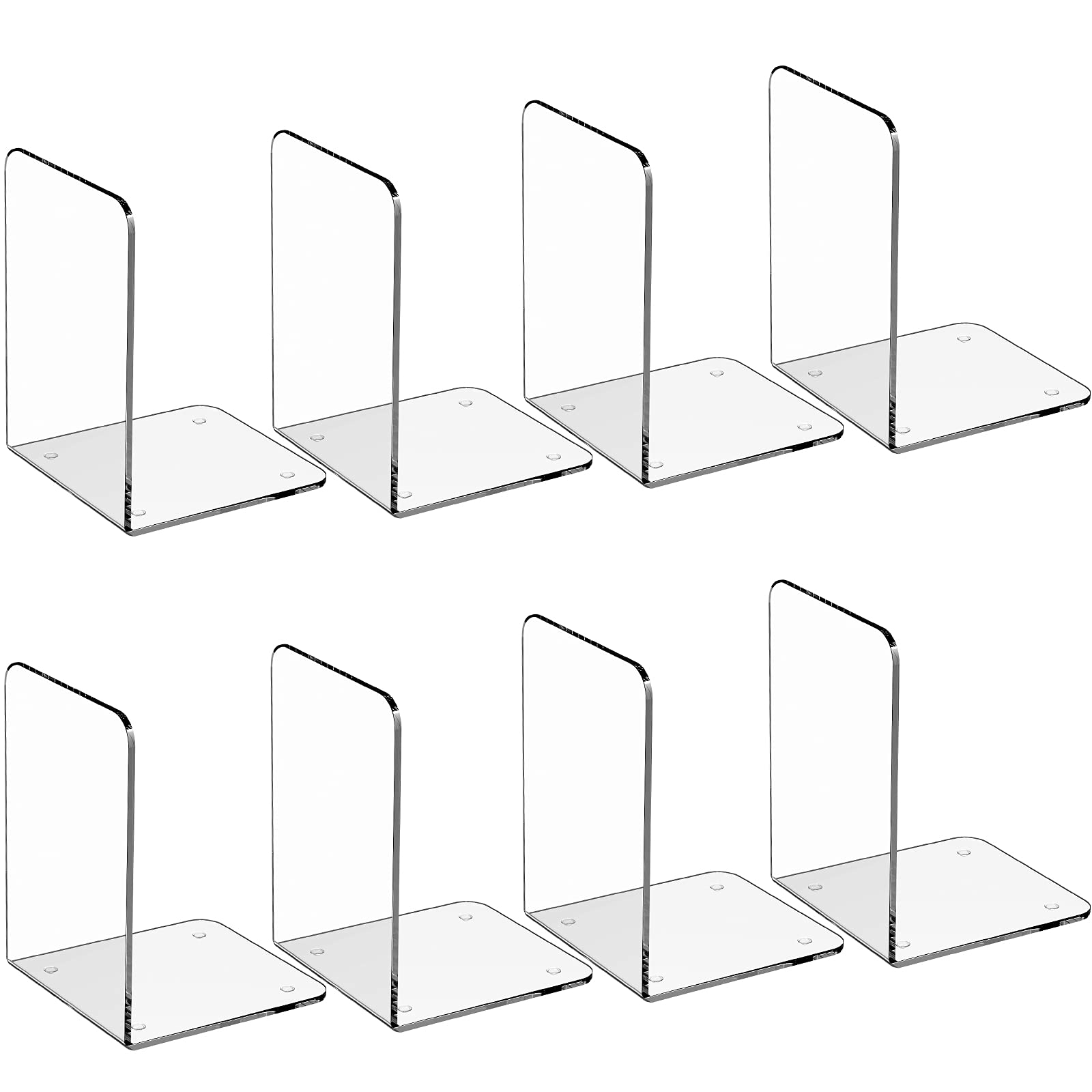 Photo 1 of MaxGear Bookends Acrylic Book Ends Clear Book Ends for Shelves Decorative bookends for Shelves Non-Skid Book End Heavy Duty Bookend Book Holders for Shelves Book Stoppers (4 Pairs/8 Pieces, Large)