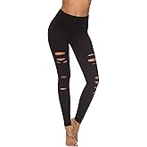 DIBAOLONG Womens High Waist Yoga Pants Cutout Ripped Tummy Control Workout Running Yoga Skinny Leggings